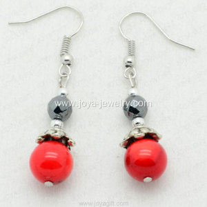 Wholesale Fashion Jewelry Red Coral Faceted Round Hematite Earring